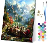Dipingere con i Numeri Adulti L'Ultima Cena, Dipingere con i Numeri Montagna, DIY Paint by Numbers Kits con 3 Pennelli e Pigmento Acrilico, Hobby Creativi Adulti, Decorazioni Casa 30x40cm 6-6203
