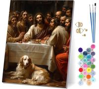 Dipingere con i Numeri Adulti L'Ultima Cena, Paint by Numbers Cane, Dipingere con i Numeri Kits con 3 Pennelli e Pigmento Acrilico, Fai-da-Te Hobby Creativi Adulti, per Decorazioni Casa 30x40cm 5-9421