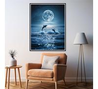 Dipingere con i Numeri Adulti Luna Paint by Numbers Delfino Kit Pittura Adulti, Dipingere con i Numeri Bambini Fai Da Te Kit Pittura Olio con Acrilici e Pennelli, Decorazioni Casa 60x80cm 2y-343