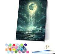 Dipingere con i Numeri Adulti Luna, Paint by Numbers Oceano, DIY Quadri da Dipingere numerati con Vernici e Pennelli, Hobby Creativi Adulti, Number Artist, Decorazione Casa Regalo 30x40cm S-8760