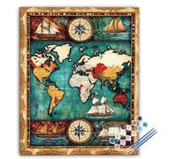Dipingere con i Numeri Adulti Mappa Del Mondo, Dipingere con i Numeri Blu, Kit di Pittura Acrilica Hobby Creativi Adulti con Vernici e Pennelli per Decorazioni Casa 40x50cm Senza Cornice IR-939