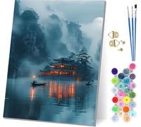Dipingere con i Numeri Adulti Montagna, Dipingere con i Numeri Architettura, DIY Paint by Numbers Kits con 3 Pennelli e Pigmento Acrilico, Hobby Creativi Adulti, Decorazioni Casa Regalo 50x65cm 9-5092