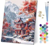 Dipingere con i Numeri Adulti Montagna, Dipingere con i Numeri Architettura, Paint by Numbers Kits con 3 Pennelli e Pigmento Acrilico, Fai-da-Te Hobby Creativi Adulti, Decorazioni Casa 40x50cm F-4991
