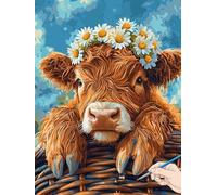 Dipingere con i Numeri Adulti Mucca Paint by Numbers Fiori Kit Hobby Creativi Adulti Quadri da Dipingere Numerati Colorare con i Numeri Painting by Numbers Regalo Donna Decor Parete 50x70cm G-63