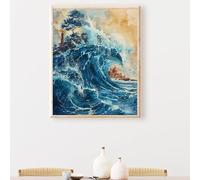 Dipingere con i Numeri Adulti Onde Dell'Oceano Oceano, Paint by Numbers Incluso Colori Acrilici & Pennelli, Pittura ad Olio, Senza Telaio, Kit Pittura Adulti per Decora la Casa 40x50 cm PjY4639 L-H