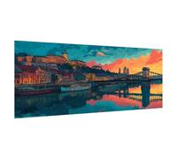 Dipingere con i Numeri Adulti Paesaggio, DIY Paint by Numbers Piccola città Quadri da Dipingere Numerati con Telaio Pennelli e Acrilici, Hobby Creativi Adulti, Decorazioni Casa Regalo 50x100cm,d1007k