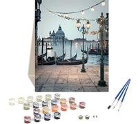 Dipingere con i Numeri Adulti Paesaggio, DIY Paint by Numbers Venezia Quadro da Dipingere con Numeri con Pennelli e Vernice Acrilica, Passatempo per Adulti, Decora la Casa, Regalo Donna 20x30cm O-U