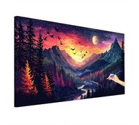 Dipingere con i Numeri Adulti Paesaggio, Fai Da Te Paint by Numbers Montagne Quadri da Dipingere Numerati, Painting by Numbers con Pennelli Pigmento Acrilici Tela 110x50cm, Decora la casa, Regalo E-16