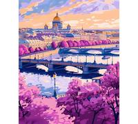 Dipingere con i Numeri Adulti Paesaggio Paint by Numbers con Vernici e Pennelli, Dipingere con i Numeri Città, Kit di Pittura Acrilica Fai-da-Te per Bambini Principianti, Decorazioni Casa 30x40cm 8-29