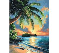 Dipingere con i Numeri Adulti, Paint by Numbers, Dipingere con i Numeri Albero di Cocco Il Mare, Quadri da Dipingere Numerati Kit con Pennelli e Pigmento Acrilico 70 x 90 cm, Senza Cornice -YH626