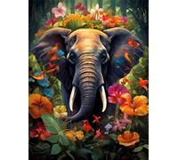 Dipingere con i Numeri Adulti, Paint by Numbers, Dipingere con i Numeri Elefante Fiori, Quadri da Dipingere Numerati Kit con Vernici e pennelli, Dipingi con i Numeri 50x70 cm, Senza Cornice -YH788
