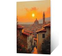 Dipingere con i Numeri Adulti, Paint by Numbers Tramonto con Tele per Dipingere Firenze 40 x 30 cm Pennelli e Colori Acrilici, Hobby Creativi Adulti Quadri Moderni Soggiorno per Regalo Donna YH2F-1139