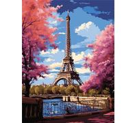 Dipingere con i Numeri Adulti, Parigi Kit di Pittura Acrilica Fai-da-Te per Adulti Principianti, Fiori Ciliegio Painting by Numbers Kit Completo, Decoration Casa Dipingere con i Numeri Bambini 30x40cm
