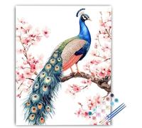 Dipingere con i Numeri Adulti Pavone, Dipingere con i Numeri Flower, Kit di Pittura Acrilica Hobby Creativi Adulti Fai da Te con Vernici e Pennelli per Decorazioni Casa 100x135cm Senza Cornice IZ-738