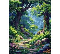 Dipingere con i Numeri Adulti,Percorso naturalistico giungla Kit di Pittura su Tela Fai-da-Te per Principianti,40x50cm con 3 Pennelli e Colori aAcrilici Paint by Numbers per Casa Decora con cornice