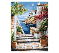 Dipingere con i Numeri Adulti Piccola città, Tele per Dipingere con i Numeri Bambini Vista mare Kit Pittura Adulti 30 x 40cm, Paint by Numbers, Quadri Moderni Soggiorno per Regalo Donna model-8956