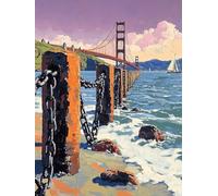 Dipingere con i Numeri Adulti Ponte Golden Gate Paint by Numbers Oceano Colorare con i Numeri Hobby Creativi Adulti con Pennelli Colori Acrilici per Dipingere, Decorazioni Casa 40x60CM -zjn25075R