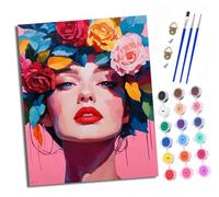 Dipingere con i numeri, adulti - principiante, tela senza pieghe da donna con fiori nel pennello per capelli e vernice acrilica, kit fai da te dipinto a mano, olio come regalo, 40 x 50 cm