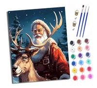 Dipingere con i numeri, adulti - principianti, tela senza pieghe, Babbo Natale e cervo, pennello e vernice acrilica, kit fai da te, dipinto a mano, olio come regalo, 40 x 50 cm
