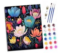 Dipingere con i numeri, adulti, principianti, tela senza pieghe, fiori colorati su sfondo scuro, pennelli e colori acrilici, kit fai da te, dipinto a mano, olio come regalo, 40 x 50 cm