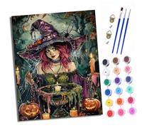Dipingere con i numeri, adulti, principianti, tela senza pieghe, magica strega che pronuncia un incantesimo, pennelli e colori acrilici, kit fai da te, dipinto a mano, olio come regalo, 40 x 50 cm