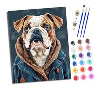 Dipingere con i numeri, adulti - principianti, tela senza pieghe per cani nei vestiti pennelli e colori acrilici, kit per fai da te, 40 x 50 cm, con cornice