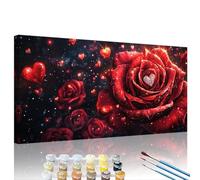 Dipingere con i Numeri Adulti Rosa Dipingere con i Numeri Pianta Paint by Numbers Kit con Tela Acrilica Vernici e 3 Pennelli, Cornice in legno, Donna Hobby Creativi Regalo, Decor Casa 100x200cm XY#74