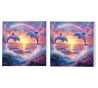 Dipingere con i Numeri Adulti Set di 2 pezzi, Animali Delfini, DIY Dipingere Numerati Kit, Acrilico Pittura Pigmento e Pennelli, Come Regalo e Camera da Letto Decorazione da Parete, 80x80cm L6DY-148