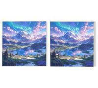 Dipingere con i Numeri Adulti Set di 2 pezzi, Aurora Paesaggio, DIY Dipingere Numerati Kit, Acrilico Pittura Pigmento e Pennelli, Come Regalo e Camera da Letto Decorazione da Parete, 60x60cm L6DY-371