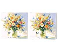 Dipingere con i Numeri Adulti Set di 2 pezzi, Farfalla Fiori, DIY Dipingere Numerati Kit, Acrilico Pittura Pigmento e Pennelli, Come Regalo e Camera da Letto Decorazione da Parete, 90x90cm L6DY-300