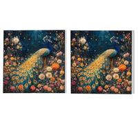 Dipingere con i Numeri Adulti Set di 2 pezzi, Fiori Pavo, DIY Dipingere Numerati Kit, Acrilico Pittura Pigmento e Pennelli, Come Regalo e Camera da Letto Decorazione da Parete, 70x70cm L6DY-318