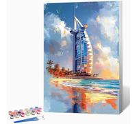Dipingere con i Numeri Adulti Spiaggia Paint by Numbers fai da te Creativo Adulti, Quadri da Dipingere Numerati Edifici Alti con 3 Pennelli e Vernice Acrilica, Regalo, Decorazioni 70x95cm -WX2510706
