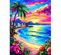 Dipingere con i Numeri Adulti Spiaggia, Tela per Dipingere con i Numeri Mare Kit Pittura Bambini a Olio Fai-da-Te, Paint by Numbers con Pennelli Pittura a Pigmento, Decorazioni Casa 50x65cm X-84