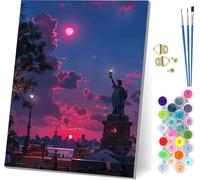 Dipingere con i Numeri Adulti Statua Della Libertà, Paint by Numbers Città, Hobby Creativi Adulti, DIY Dipingere con i Numeri con 3 Pennelli e Pigmento Acrilico, Decorazioni Casa Regalo 70x95cm 5-9558