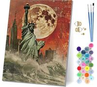 Dipingere con i Numeri Adulti Statua Della Libertà, Paint by Numbers Città, Hobby Creativi Adulti, DIY Dipingere con i Numeri con 3 Pennelli e Pigmento Acrilico, Decorazioni Casa Regalo 70x95cm 1-6658