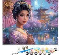 Dipingere con i Numeri Adulti Stile giapponese, Donna Paint by Numbers Kit per Principianti e Bambini Età 8-12, DIY Dipingere con i Numeri Hobby Creativi Adulti, Home Wall Room Decor, 30x40cm,Model393