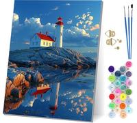Dipingere con i Numeri Adulti Torre Dell'Acqua, Paint by Numbers Paesaggio, Hobby Creativi Adulti, DIY Dipingere con i Numeri con 3 Pennelli e Pigmento Acrilico, Decorazioni Casa Regalo 50x65cm J-9779
