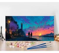 Dipingere Con I Numeri Adulti Tramonto Dipingere Con I Numeri Fiume Pittura Con I Numeri, Fai Da Te Kit Pittura Adulti Couleur Tela Paintings Kits per Decora la Casa Senza Cornice 40x80cm 8-MG44