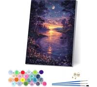 Dipingere con i Numeri Adulti Tramonto, Paint by Numbers Paesaggio, DIY Quadri da Dipingere numerati con Vernici e Pennelli, Hobby Creativi Adulti, Number Artist, Decorazione Casa 70x95cm A-4899
