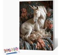 Dipingere Con I Numeri Adulti Unicorno Paint by Numbers Flower Pittura Con I Numeri, Fai Da Te Kit Pittura Adulti Oil Paintings Kits Con Pennelli per Decora la Casa Senza Cornice 50x80cm U-W020