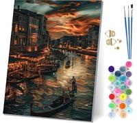Dipingere con i Numeri Adulti Venezia, Paint by Numbers Paesaggio, Hobby Creativi Adulti, Fai da te Dipingere con i Numeri con 3 Pennelli e Pigmento Acrilico, Decorazioni Casa Regalo 30x40cm 9-5001