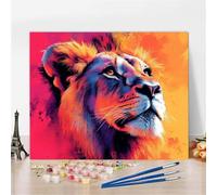 Dipingere con i Numeri Animale Quadri da Dipingere Numerati Leone Painting by Numbers Principianti Con 3 pennelli e Vernice Acrilica, Kit per Tela Antipiega, Senza Telaio, Regalo Donna 40X60cm Y5-274