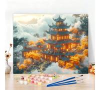 Dipingere con i Numeri Architettura Paint by Numbers Passatempo per Adulti Torre Del Tamburo Dipingere con i Numeri Kit Completo con Pennelli e Colori Acrilici, Decorazione Casa,Rregali 50x40cm W6-674