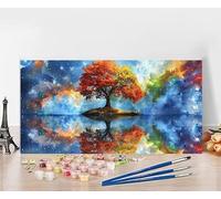 Dipingere Con i Numeri Bambini Albero Della Vita Quadri Da Dipingere Numerati Cielo Stellato Painting by Numbers DIY Hobby Creativi Adulti Painting Arte, Regali per Donne Senza Cornice 50x100cm 7-SE23