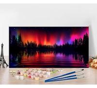 Dipingere Con i Numeri Bambini Aurora Quadri Da Dipingere Numerati Lago Painting by Numbers DIY Hobby Creativi Adulti Tela Oil Painting Retrò Arte, Regali per le Donne Senza Cornice 80x160cm 0-L328