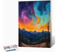 Dipingere Con i Numeri Bambini Aurora Quadri Da Dipingere Numerati Montagna Painting by Numbers DIY Hobby Creativi Adulti per Principianti Art Kits per Regali per le Donne Senza Cornice 50x80cm J-6C60