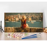 Dipingere Con i Numeri Bambini Donna Quadri Da Dipingere Numerati Città Painting by Numbers DIY Hobby Creativi Adulti Tela Oil Painting Retrò Arte, Regali per le Donne Senza Cornice 70x140cm W-1P80