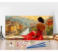 Dipingere Con i Numeri Bambini Donna Quadri Da Dipingere Numerati Fiume Painting by Numbers DIY Hobby Creativi Adulti Tela Oil Painting Retrò Arte, Regali per le Donne Senza Cornice 50x100cm L-J471