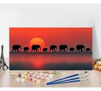 Dipingere Con i Numeri Bambini Elefante Quadri Da Dipingere Numerati Tramonto Painting by Numbers DIY Hobby Creativi Adulti Tela Oil Painting Arte, Regali per le Donne Senza Cornice 40x80cm 4-ME85