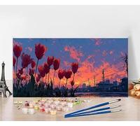 Dipingere Con i Numeri Bambini Flower Quadri Da Dipingere Numerati Città Painting by Numbers DIY Hobby Creativi Adulti Tela Painting Retrò Arte, Regali per le Donne Senza Cornice 50x100cm M-CH41